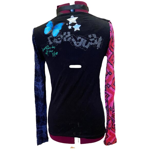 Quirky Vintage Desigual Long Sleeve Asymmetrical Cotton Stretch Knit Shirt, XS - Picture 2 of 8